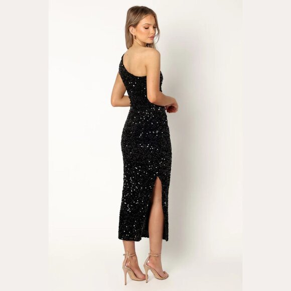 New! Petal & Pup Black Kiki One Shoulder Midi Dress Size Small 47780 - Picture 4 of 16